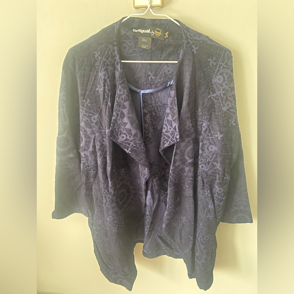 Desigual Blue and Black Tapestry Print Blazer, Size Large